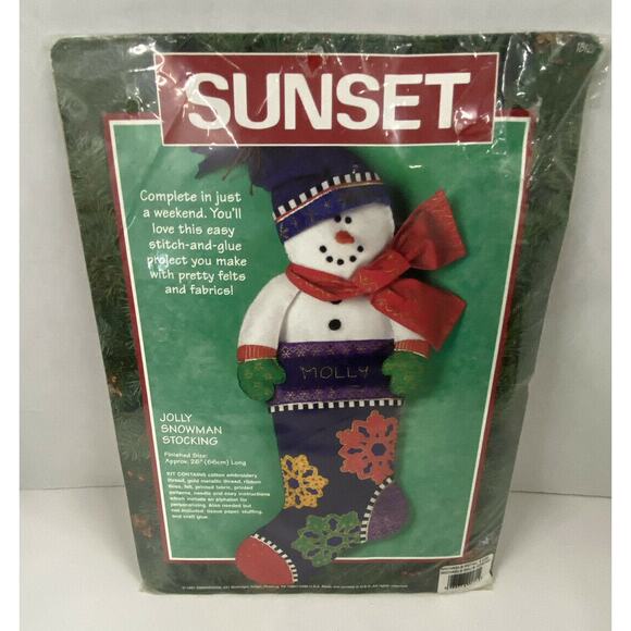 Vintage Sunset Jolly Snowman Christmas Stocking Kit Dimensions Craft New - Picture 2 of 6